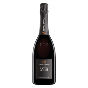 Contadi Castaldi Satèn wijn uit Italië, elegante Franciacorta mousserende wijn met zachte bubbel in zwarte fles