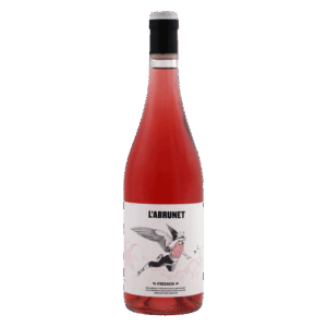 Rosé wijn uit Spanje, L’Abrunet wijn met opvallend roze etiket en vliegende figuur, frisse wijn van Garnacha
