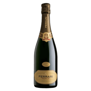 Ferrari Perlé mousserende wijn uit Italië, elegante wijnfles met goudkleurig label en klassieke uitstraling