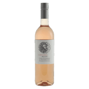 Rosé wijn uit Zuid-Afrika, Cape Coral wijn van Mourvèdre druif in strakke fles met grijs etiket, Waterkloof wijn