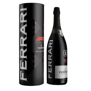 Ferrari Trento wijn uit Italië, mousserende wijn in luxe Formule 1 geschenkverpakking met zwarte Ferrari koker