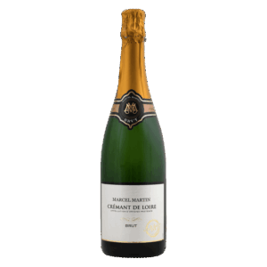 Mousserende wijn uit Loire Frankrijk, brut wijn van Marcel Martin Crémant de Loire in klassieke fles met goudkleur