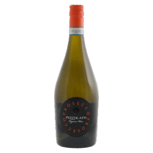 Mousserende wijn uit Italië, Pizzolato Prosecco Spumante Bio in fles met zwart etiket en rode accenten, schroefdop