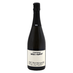 Champagne uit Frankrijk, Waris-Hubert Sans Sulfites Ajoutés in zwarte fles met handgeschreven stijl etiket