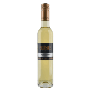 Dessertwijn Beerenauslese Keiner – Duitse witte wijn in smalle fles met goudkleurige wijn en zwarte capsule