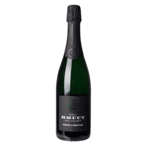 Mousserende wijn uit Nederland, Bruut van Holset in donkergroene fles met zwart etiket en moderne uitstraling