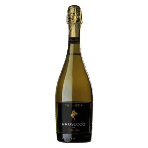 Mousserende wijn uit Italië, Villa Moresca Prosecco in fles met zwart-goud etiket en stijlvolle uitstraling