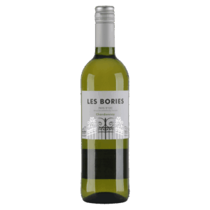 Witte wijn, Chardonnay druif, Pays d’Oc Frankrijk – Les Bories wijn met zilveren dop en klassiek hekwerklabel