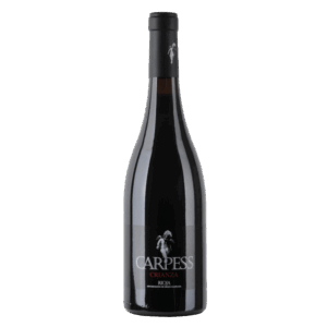 Rode wijn Crianza uit Spanje met zwart etiket en zilveren paardlogo, Spaanse wijn