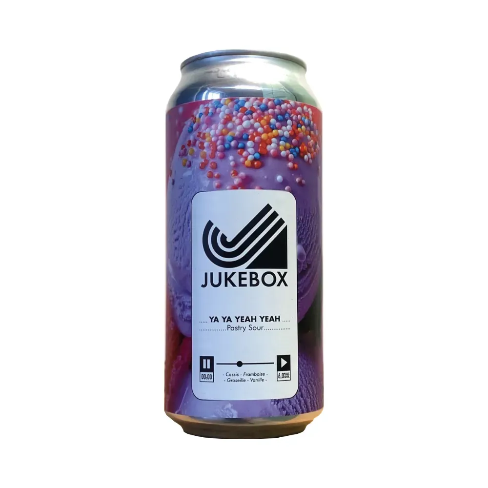 Blik Jukebox Ya Ya Yeah Yeah pastry sour bier met paars ijs en discodip, fruitig en zoet speciaalbier met vanille