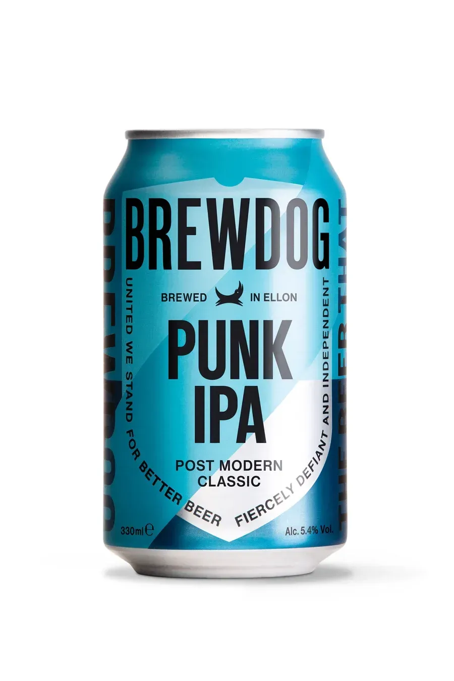 Blauw blik Punk IPA bier van BrewDog, postmodern classic IPA met 5,4% alcohol, fruitige bitterheid en iconische bier stijl.
