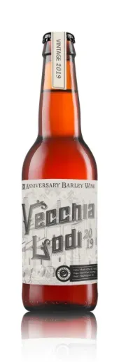 Vecchia Lodi bier – vintage barley wine 2019 in bruine fles met zilver label en robuuste uitstraling voor liefhebbers.
