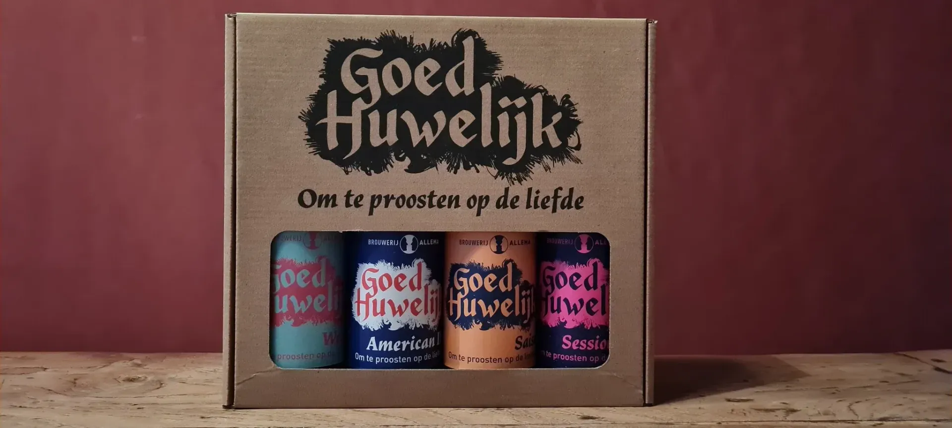Goed Huwelijk bier pakket van Brouwerij Allema met 4 blikken speciaalbier – om te proosten op de liefde met bier