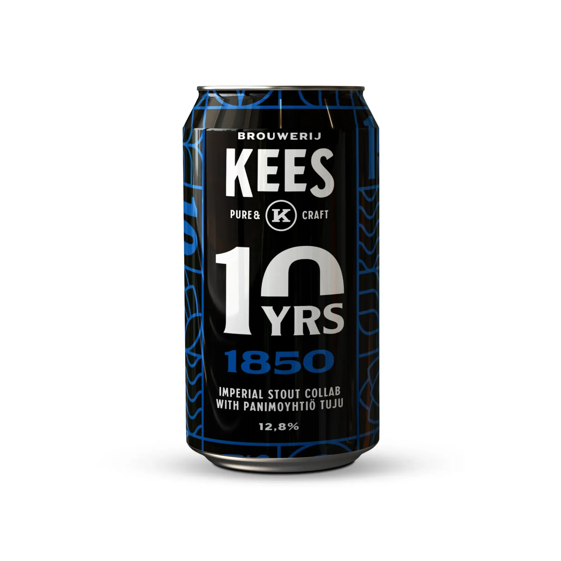 Blik 10 Years 1850 bier van Brouwerij Kees, imperial stout van 12,8% met zwart-blauw jubileumdesign