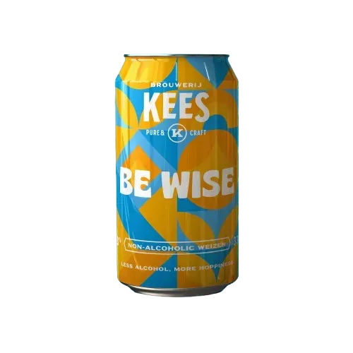Blik Be Wise bier van Brouwerij Kees – non-alcoholic Weizen in  stijl met tarwe en citrus, alcoholvrij bier met karakter.