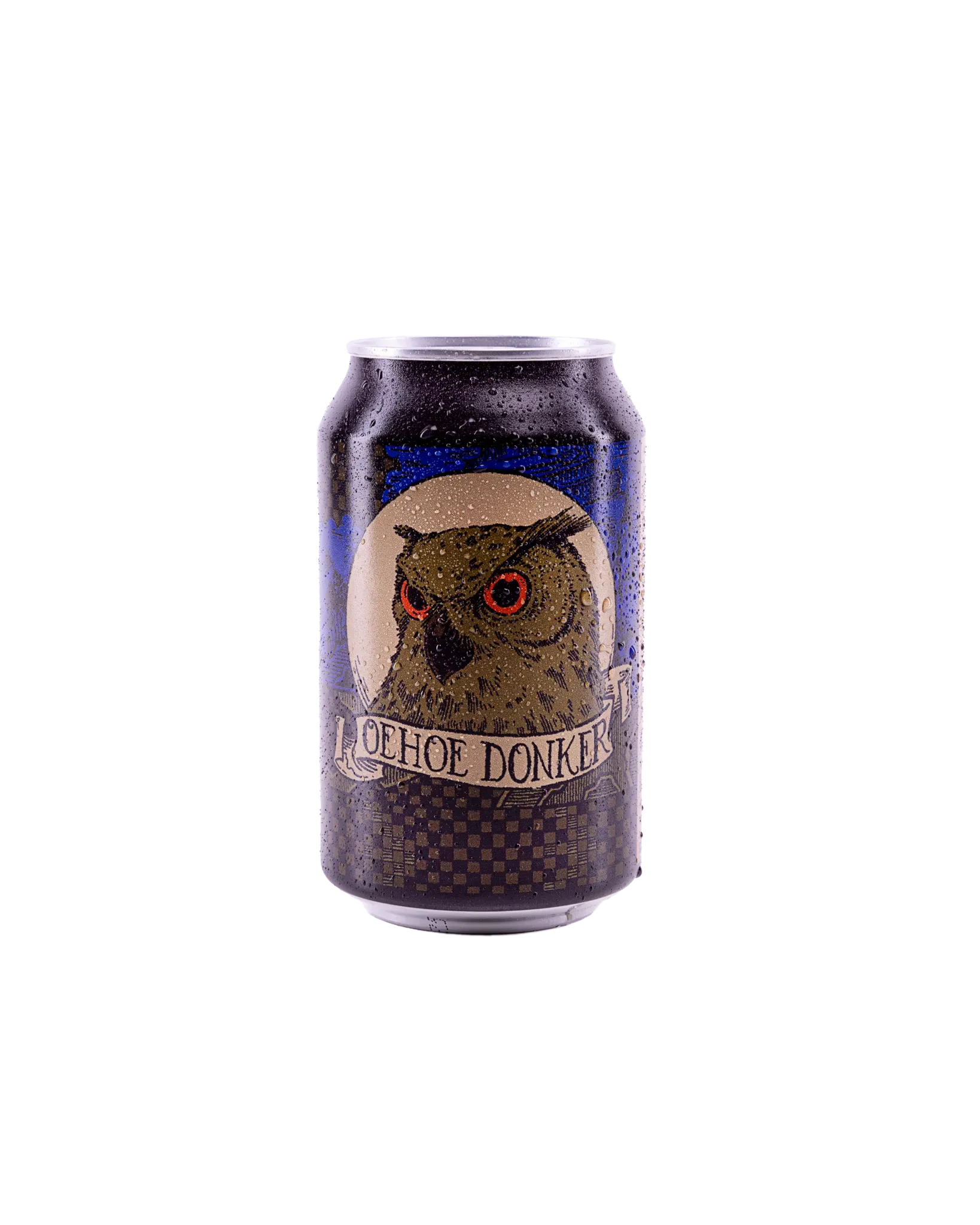 Oehoe Donker bier in zwart bier blik met uilillustratie – krachtig donker speciaalbier met mysterieuze uitstraling