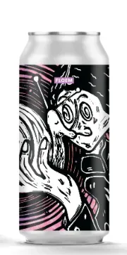 Zilverkleurig bier blik van Floem met abstracte zwart-wit illustratie en  kunstzinnig bier etiket met karakter.
