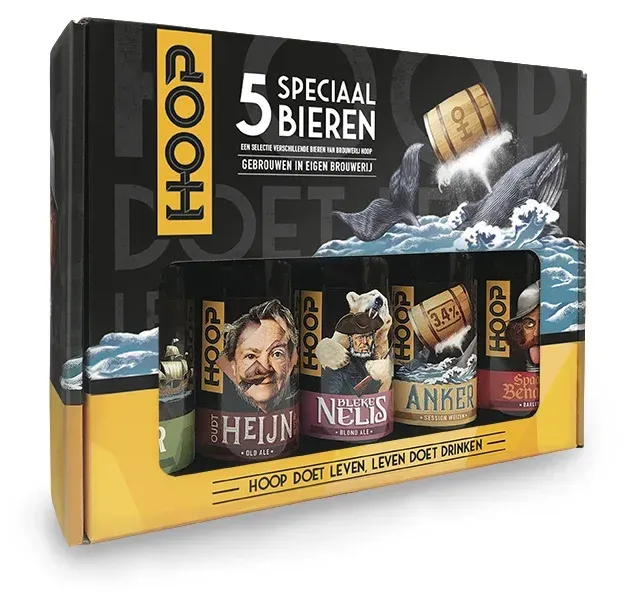Hoop bier pakket met 5 speciaalbieren in blik – Oudt Heijn, Bleke Nelis, Anker, Spaans Benauwd en Rijke Rooie bier