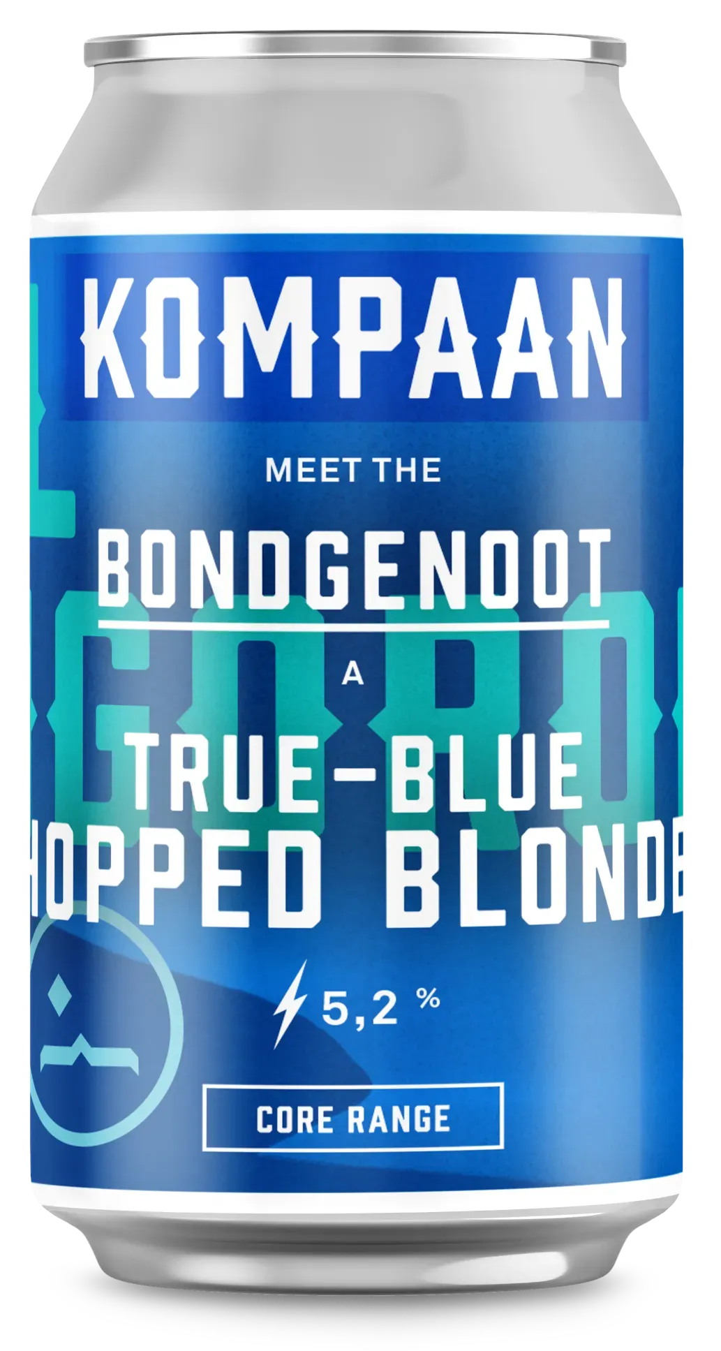 Bondgenoot blond bier van Kompaan in blauw bierblik. Hoppig blond bier met 5,2% alcohol.