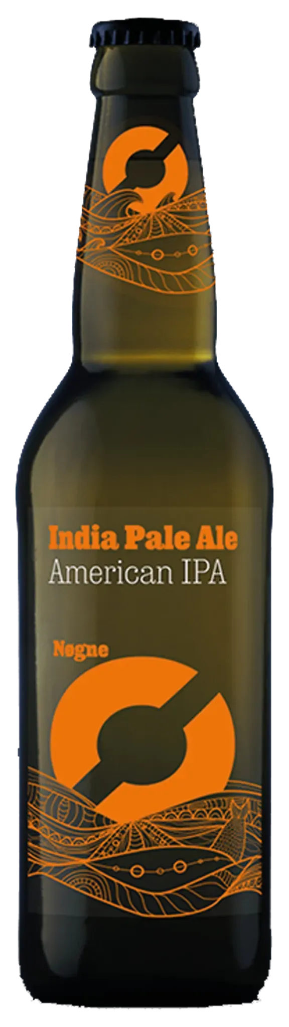 Fles American IPA bier van Nøgne Ø met donker design en oranje logo, stevig hoppig bier met krachtige uitstraling
