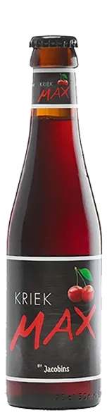 Kriek Max bier van Jacobins in donker flesje met kersen – volzoet kersen bier met zachte mousse en rood fruit