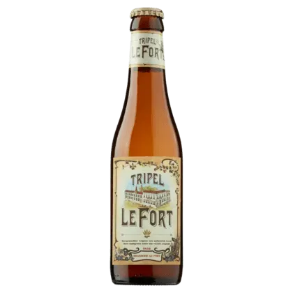 Fles Tripel LeFort met sierlijk etiket. Elegant Belgisch bier met rijke smaak en historisch karakter uit Kortrijk.