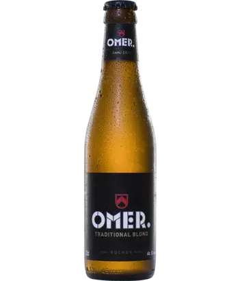 Goudkleurige fles bier Omer Traditional Blond. Elegant blond bier met Belgische traditie en een verfijnde afdronk.