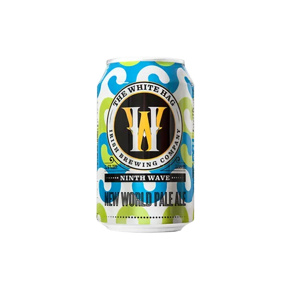 Ninth Wave New World Pale Ale bier van The White Hag in fris blauw-wit-groen bier blik met golvend patroon