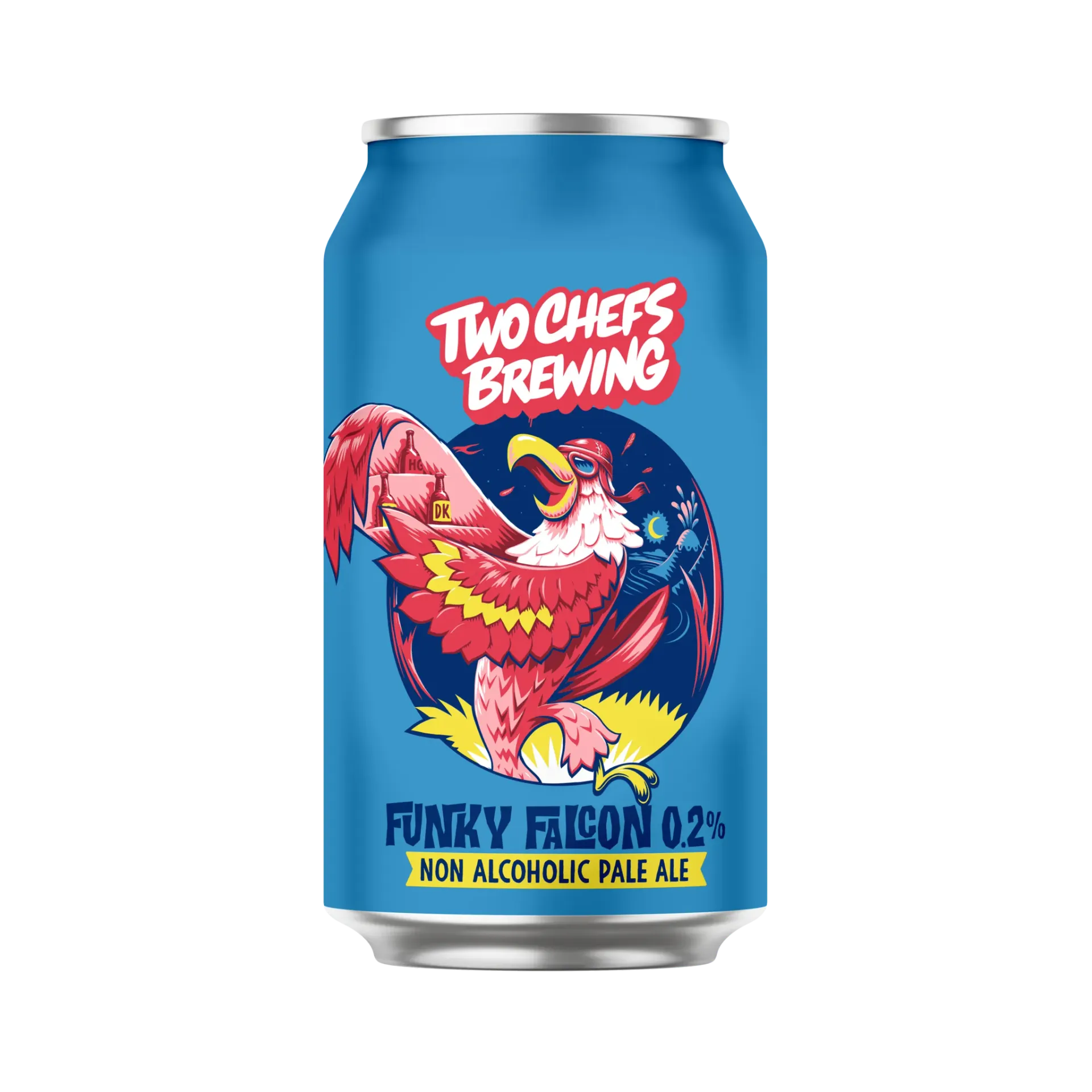 Funky Falcon bier van Two Chefs Brewing alcoholarme pale ale met frisse smaak in bier blik met illustratie van  funky vogel