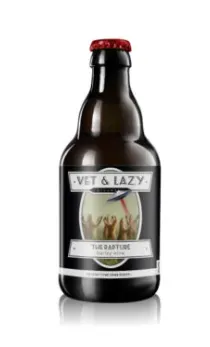 The Baptiste bier van Vet & Lazy – donker bier in kleine fles met zwart etiket en schilderachtige afbeelding van dompeling.