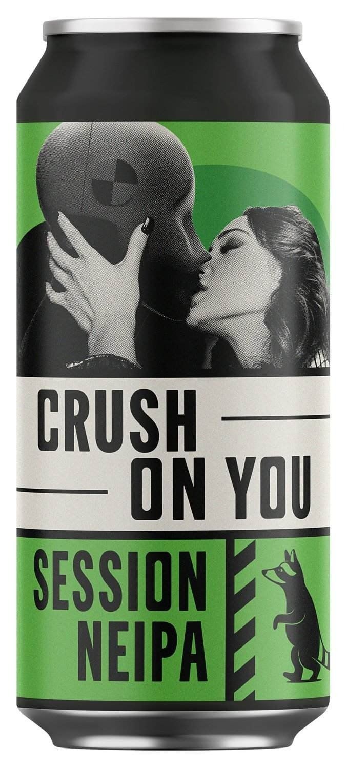 Groen blik Crush On You bier met opvallend retrodesign, Session NEIPA bier met lichte body, fruitige smaak en juicy bierstijl