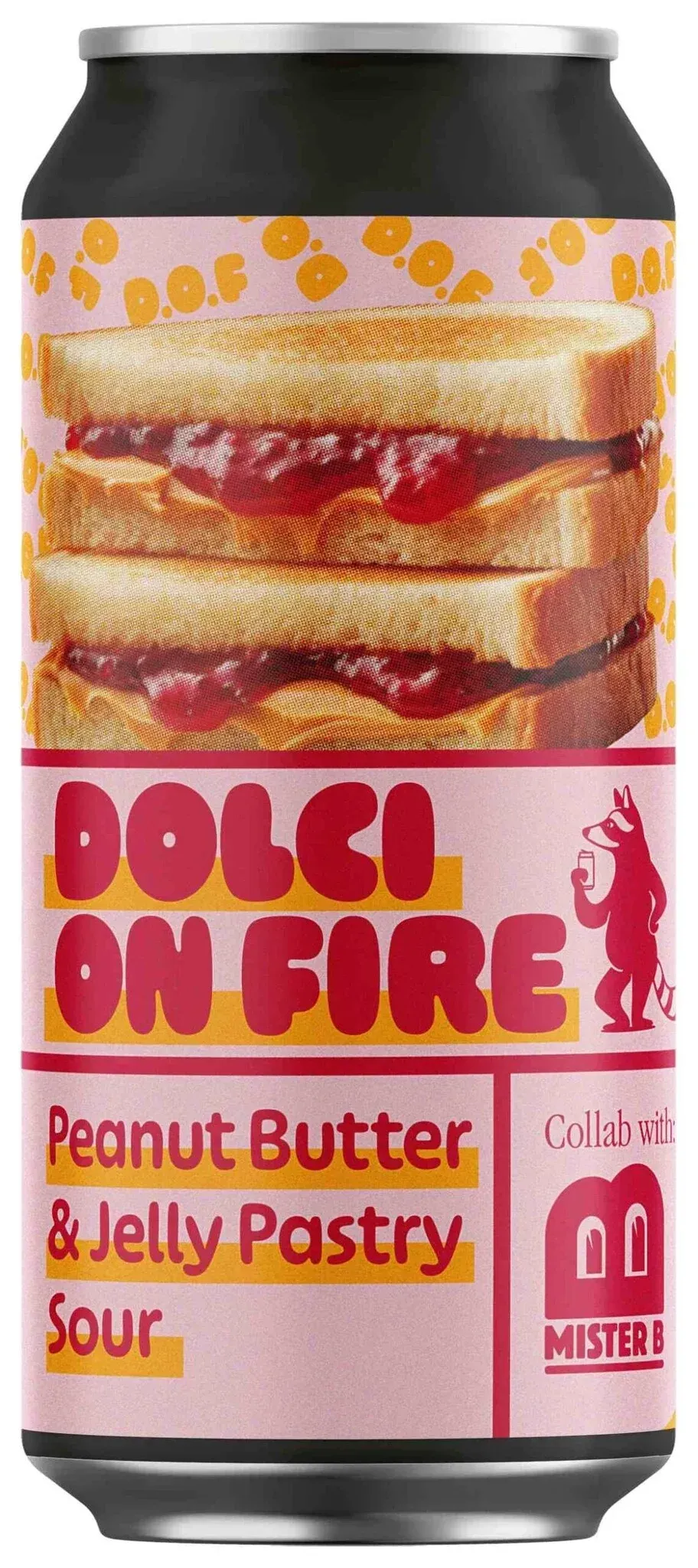 Blik Dolci On Fire pastry sour bier met afbeelding van pindakaas-jam sandwiches, zoet en creatief speciaalbier