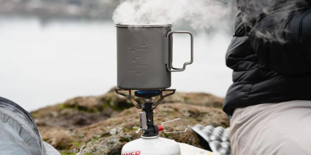 pot boiling on a small backpacking cook stove