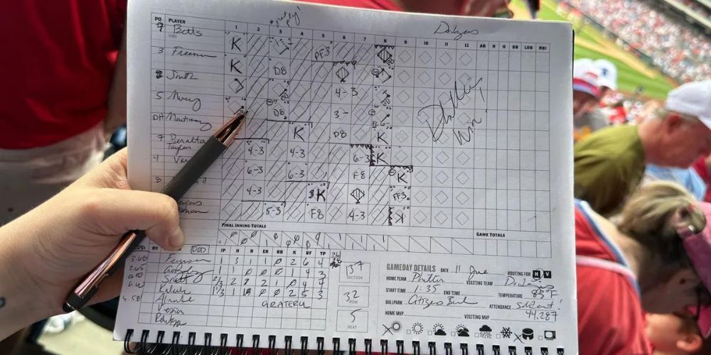 baseball scorebook at a baseball game