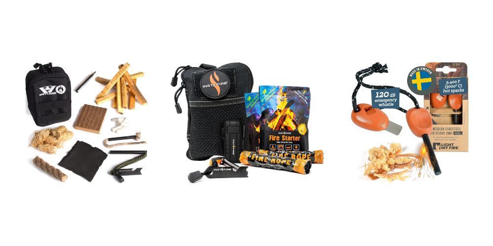 There are many different types of fire starters in this picture.