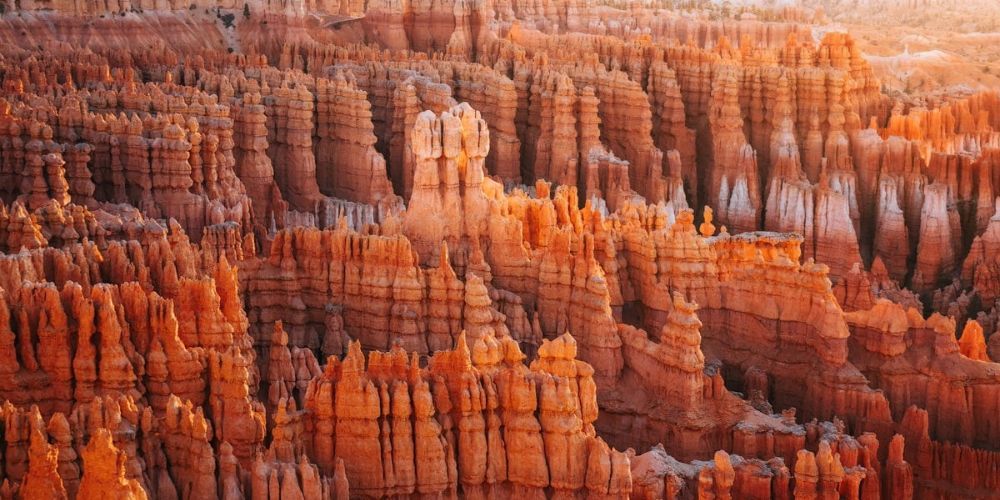 An aerial view of a canyon filled with lots of rocks.