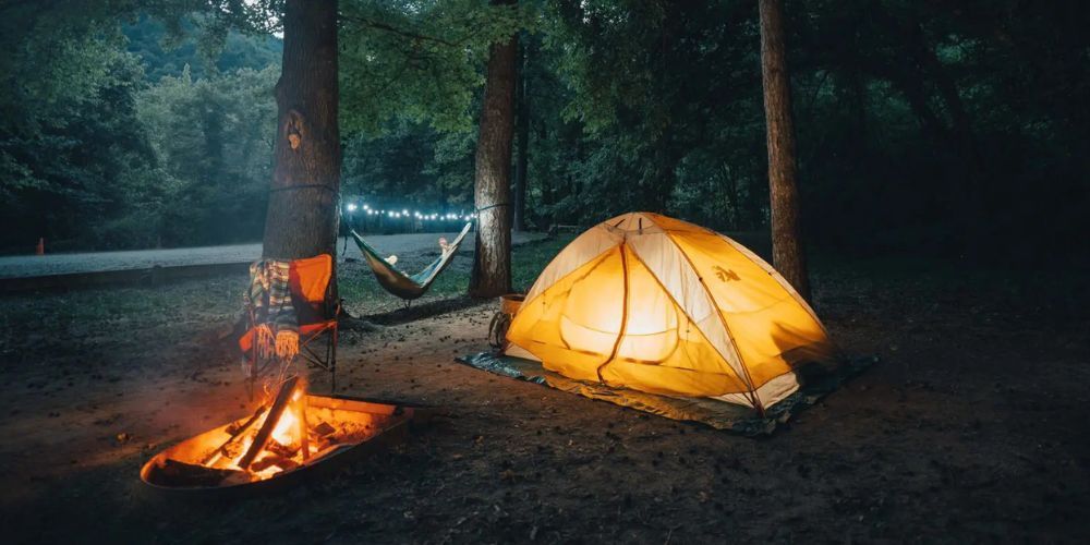 Scenic campsite in Arkansas with forest and mountain views