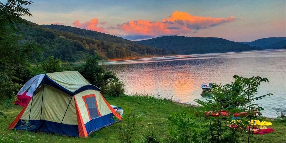 Camping at Ricketts Glen State Park in Pennsylvania with waterfalls nearby