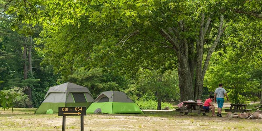 Tent camping at Burlingame State Campground in Rhode Island