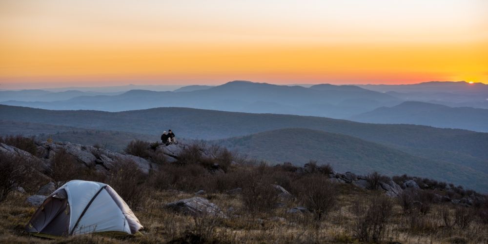 Camping at Shenandoah National Park in Virginia with mountain views