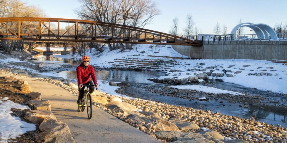 Cyclist on a mountain trail in Colorado