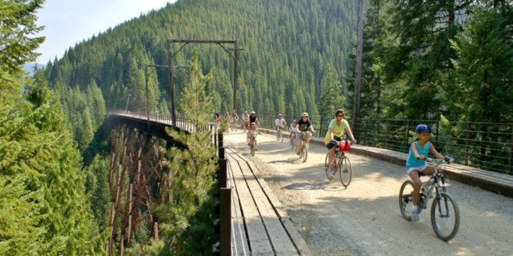 Cyclist riding along a mountain trail in Idaho