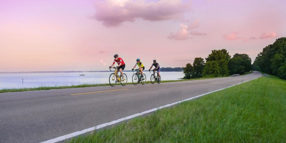 Cyclist riding on a scenic trail in Mississippi