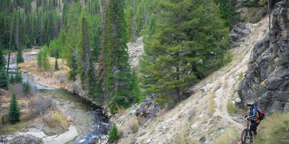 Cyclist on a mountain trail in Montana