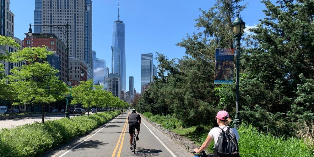 Cyclist riding through Central Park in New York