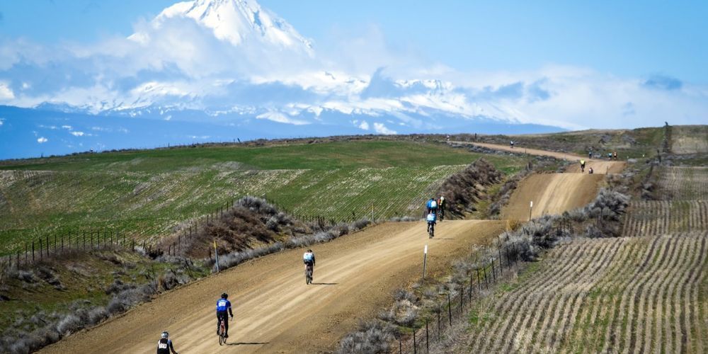 Cyclist riding along a forested trail in Oregon