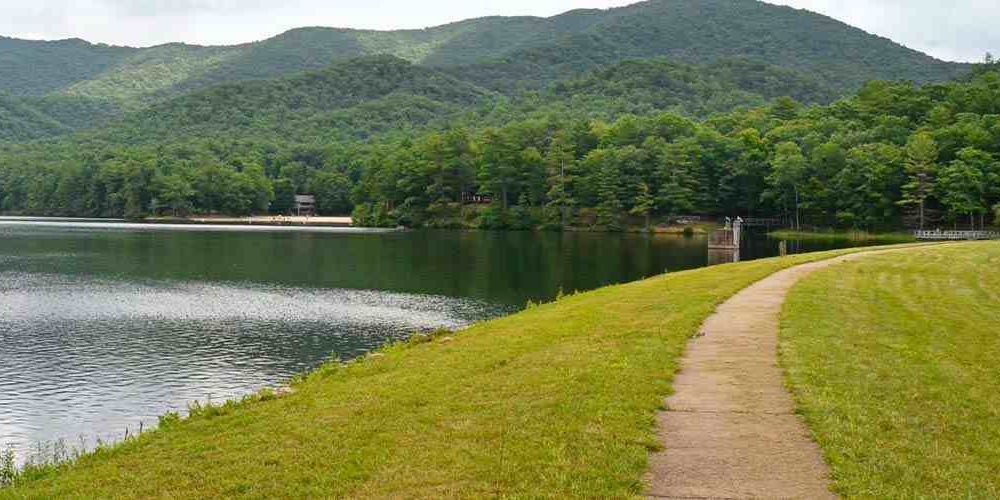 Cyclist riding through a scenic trail in Virginia