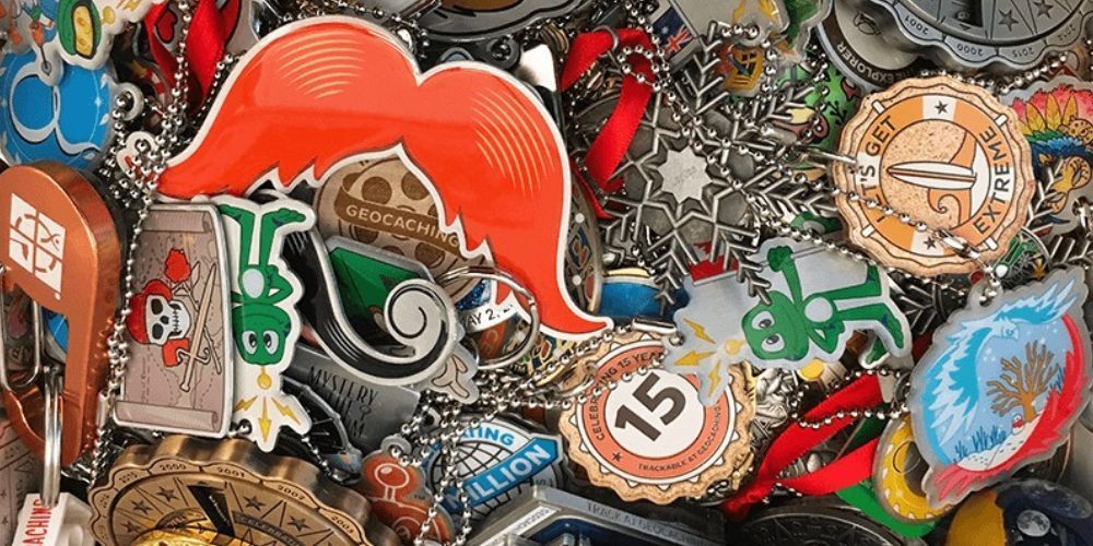 a collection of geocaching trackables