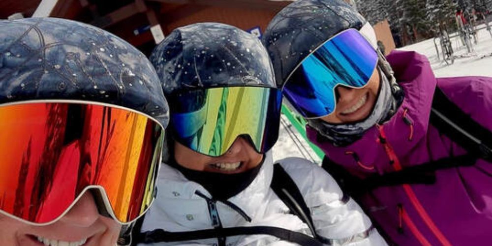 Ski goggles on a snowy surface