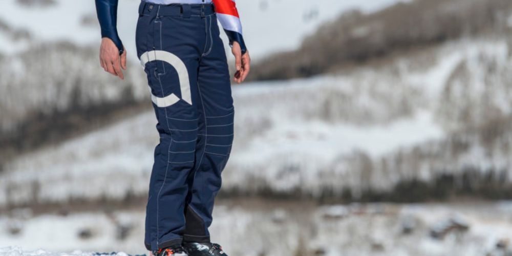 Ski pants in action on a skier